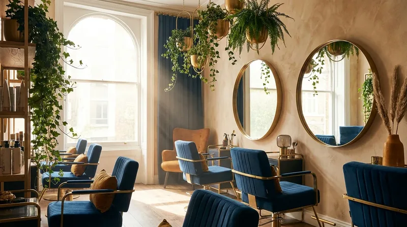 Modern salon interior with styling chairs and round mirrors, How to Open a Barbershop in Maryland