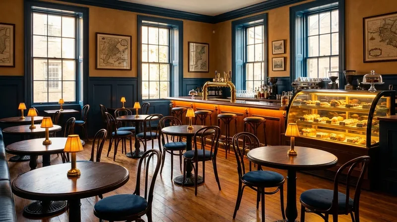 Warm cafe interior with small round tables, How to Open a Restaurant in Maryland
