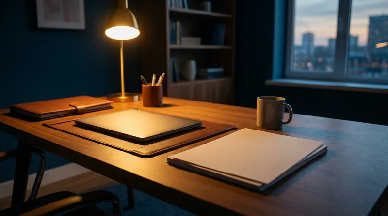 Business formation folders and a closed laptop on a lamp-lit desk, Maryland Foreign LLC Registration