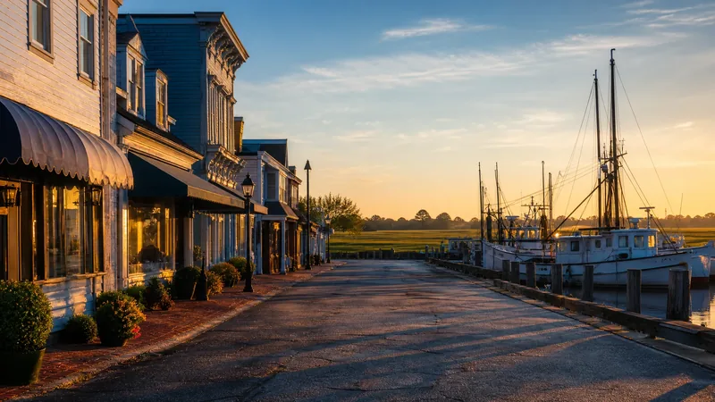 An Eastern Shore harbor town street: Victorian clapboard storefronts and awnings, Kent, Queen Anne's, Talbot, Caroline and Dorchester County Business Licenses