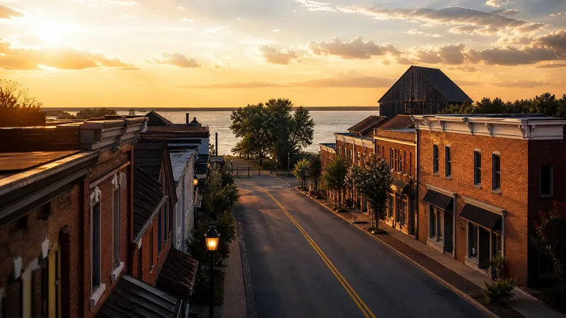 A Southern Maryland tidewater small town: low brick shops along a two-lane road, Charles, Calvert and St. Mary's County Business Licenses