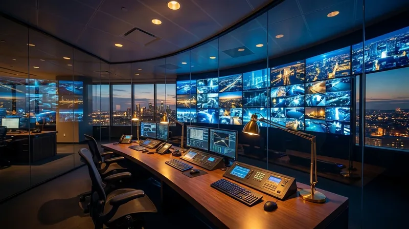 Security operations desk with a wall of camera monitors, How to Start a Security Guard Agency in Maryland